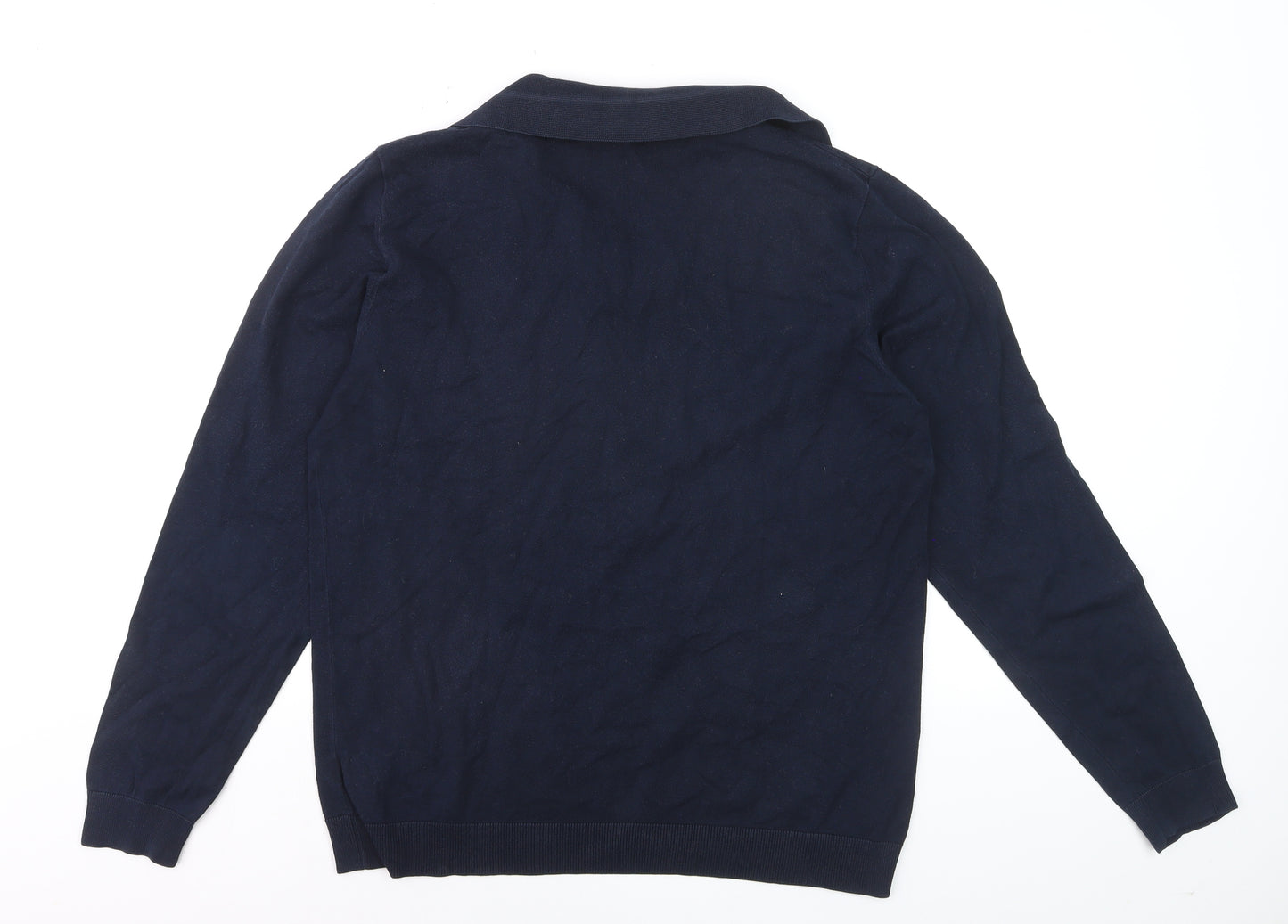 Next Men Blue Collared Long Sleeve Cotton Knit Jumper L