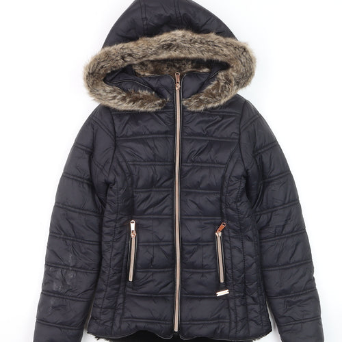 Firetrap Girls Black Faux Fur Hooded Puffer Jacket 9-10 Years