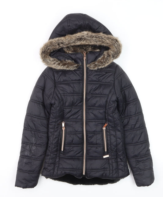 Firetrap Girls Black Faux Fur Hooded Puffer Jacket 9-10 Years