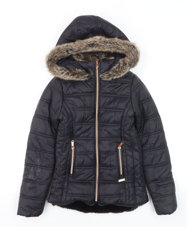 Firetrap Girls Black Faux Fur Hooded Puffer Jacket 9-10 Years