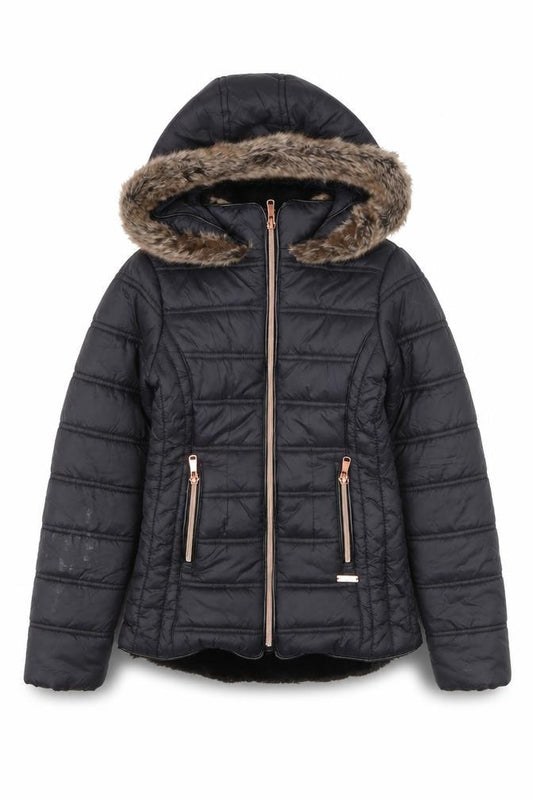 Firetrap Girls Black Faux Fur Hooded Puffer Jacket 9-10 Years