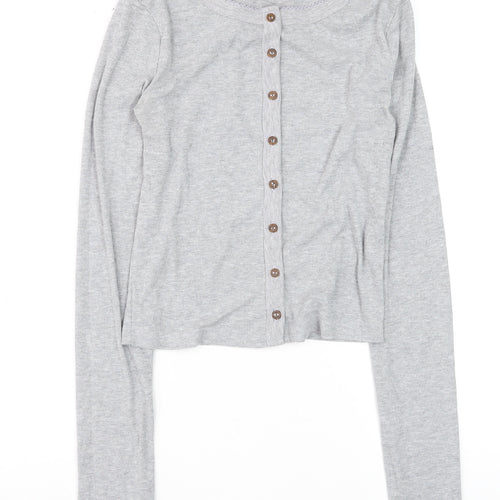 BDG Urban Outfitters Women's Grey Button-Up Long Sleeve Cropped Top Size S