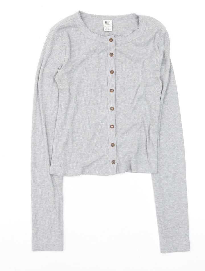 BDG Urban Outfitters Women's Grey Button-Up Long Sleeve Cropped Top Size S
