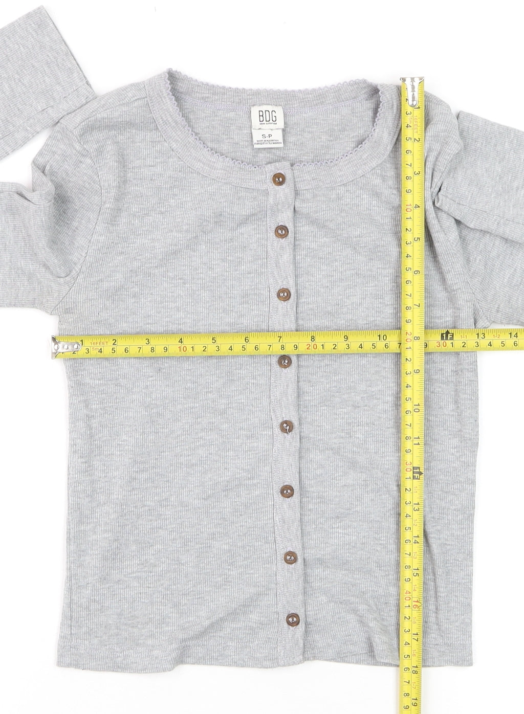 BDG Urban Outfitters Women's Grey Button-Up Long Sleeve Cropped Top Size S