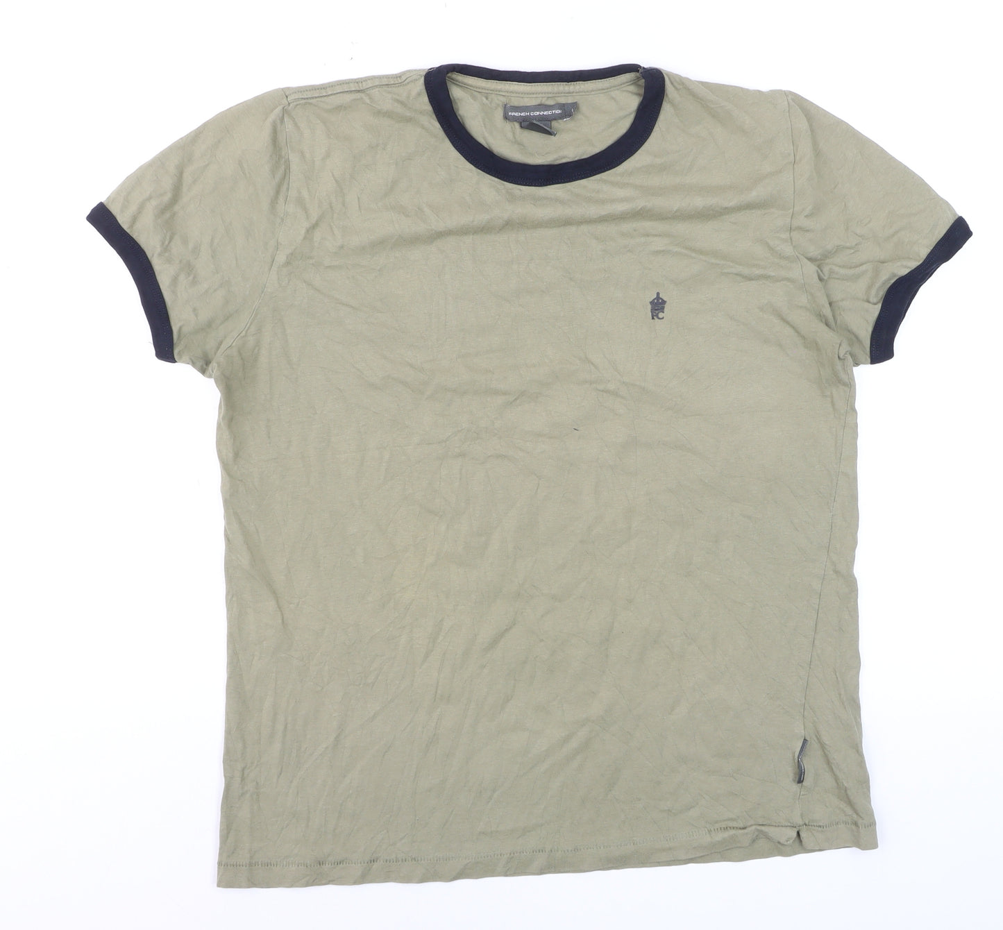 French Connection Men's Green Crew Neck Short Sleeve Cotton T-Shirt L
