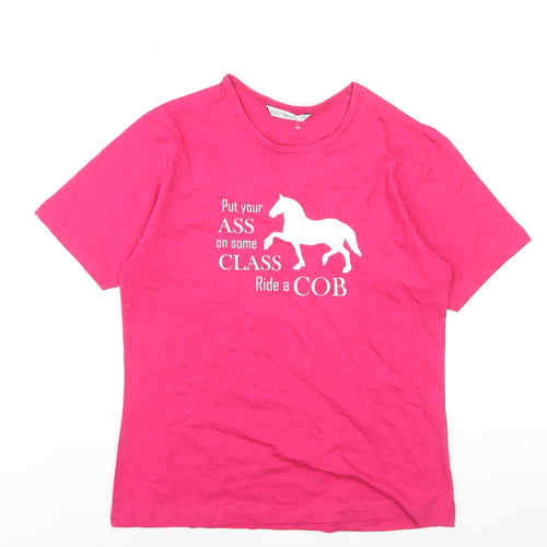 Kustom Kit Women's Pink Horse Print Cotton T-Shirt UK 10
