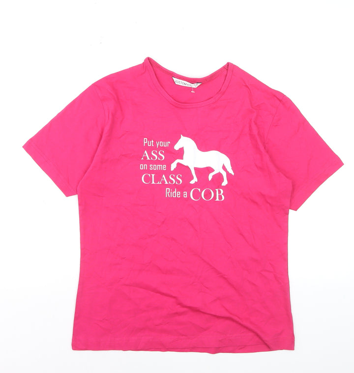 Kustom Kit Women's Pink Horse Print Cotton T-Shirt UK 10