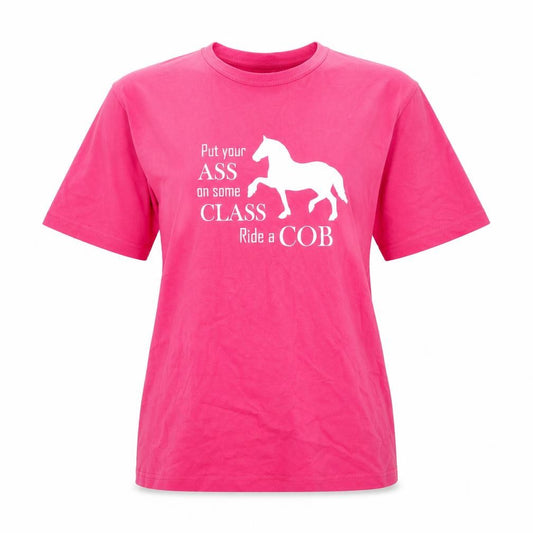 Front view of Kustom Kit Women's Pink Horse Print Cotton T-Shirt UK 10