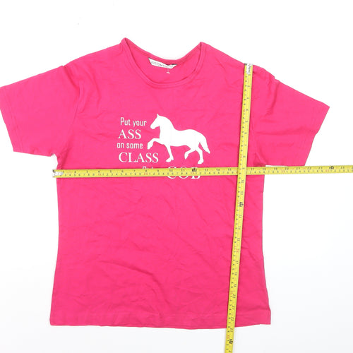 Kustom Kit Women's Pink Horse Print Cotton T-Shirt UK 10