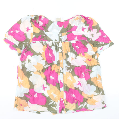 Cotton Traders Women's Multicoloured Floral Blouse Size 12 Short Sleeve