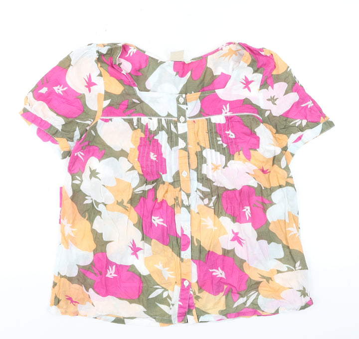 Cotton Traders Women's Multicoloured Floral Blouse Size 12 Short Sleeve