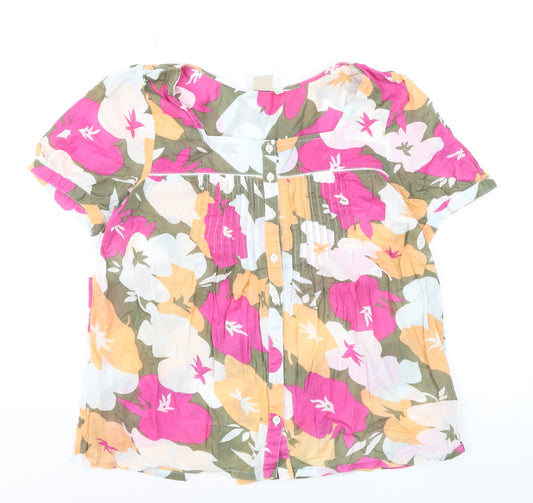 Cotton Traders Women's Multicoloured Floral Blouse Size 12 Short Sleeve