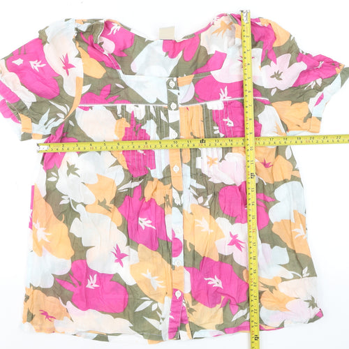 Cotton Traders Women's Multicoloured Floral Blouse Size 12 Short Sleeve