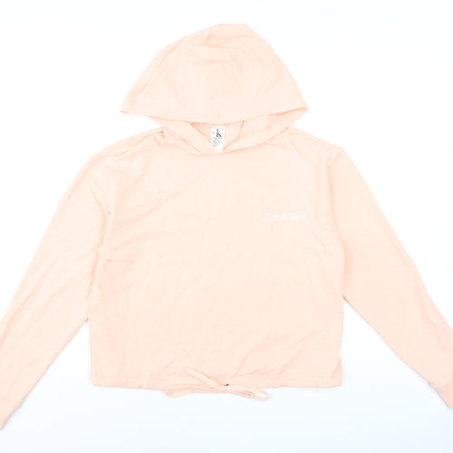 Calvin Klein Women Peach Hooded Pullover Hoodie XS Drawstring Hem