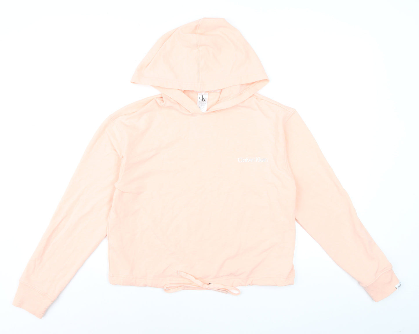 Calvin Klein Women Peach Hooded Pullover Hoodie XS Drawstring Hem