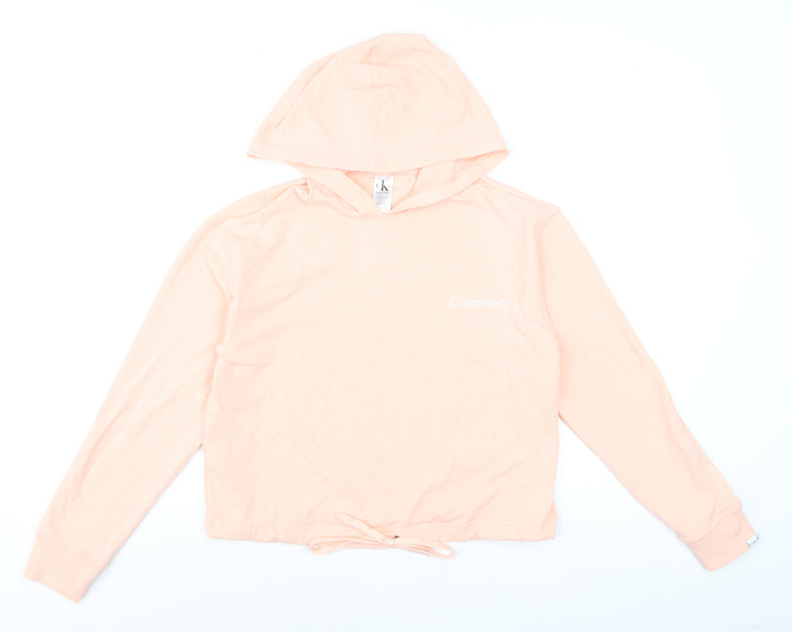 Calvin Klein Women Peach Hooded Pullover Hoodie XS Drawstring Hem