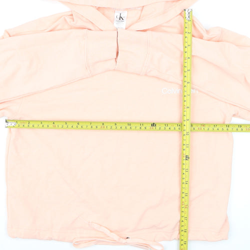 Calvin Klein Women Peach Hooded Pullover Hoodie XS Drawstring Hem