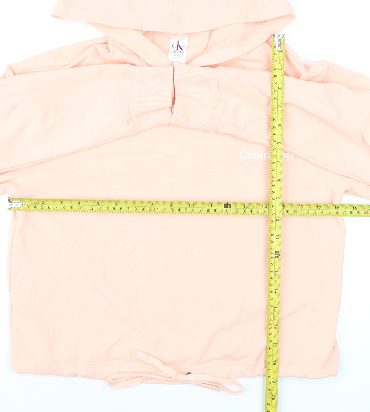 Calvin Klein Women Peach Hooded Pullover Hoodie XS Drawstring Hem