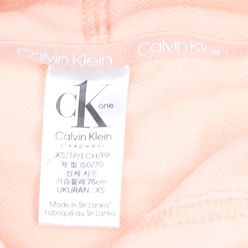 Calvin Klein Women Peach Hooded Pullover Hoodie XS Drawstring Hem