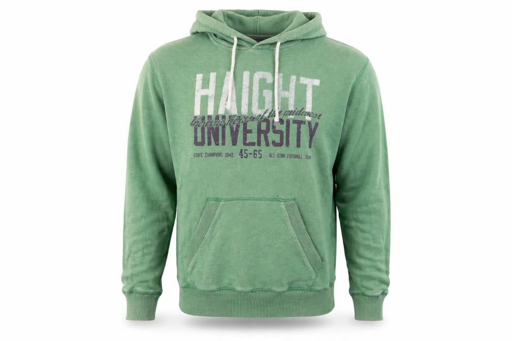 Front view of H&M L.O.G.G. Men's Green Pullover Hoodie L Graphic University