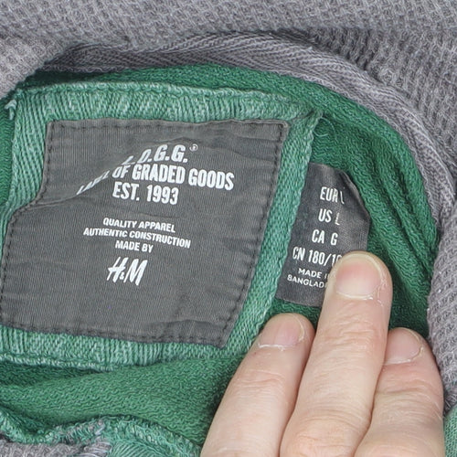 H&M L.O.G.G. Men's Green Pullover Hoodie L Graphic University