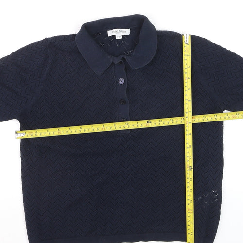 Great Plains Womens Blue Collared Henley Knit Jumper Size 12