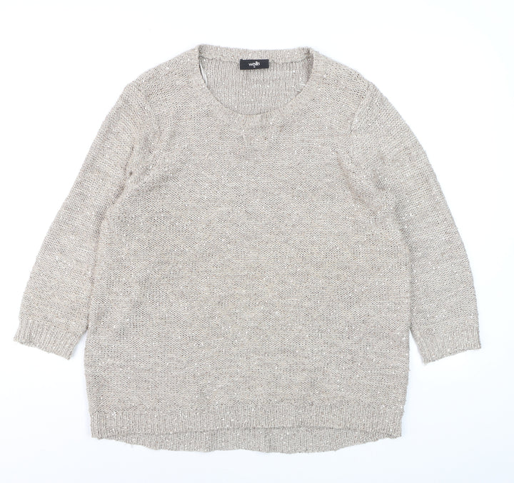 Wallis Women’s Beige Sequin Knit Pullover Jumper Size 12