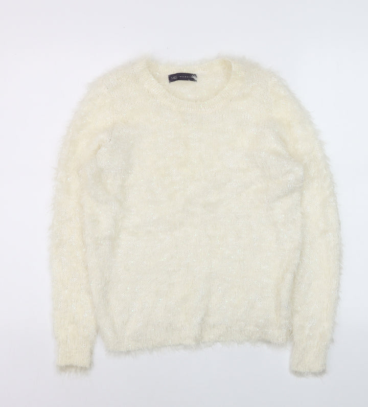 Marks and Spencer Women Ivory Fluffy Crew Neck Jumper UK 10