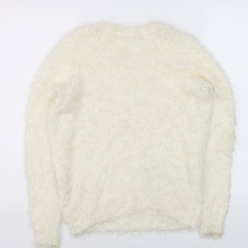 Marks and Spencer Women Ivory Fluffy Crew Neck Jumper UK 10