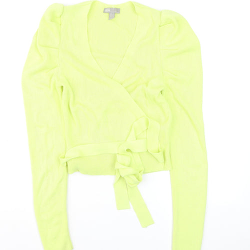 ASOS Women's Green Wrap V-Neck Slim Fit Puff Sleeve Jumper Size 6