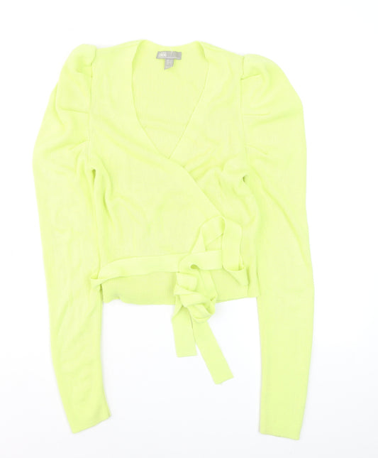 ASOS Women's Green Wrap V-Neck Slim Fit Puff Sleeve Jumper Size 6