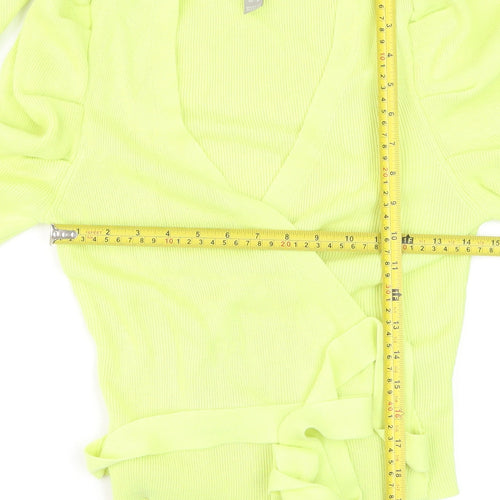 ASOS Women's Green Wrap V-Neck Slim Fit Puff Sleeve Jumper Size 6