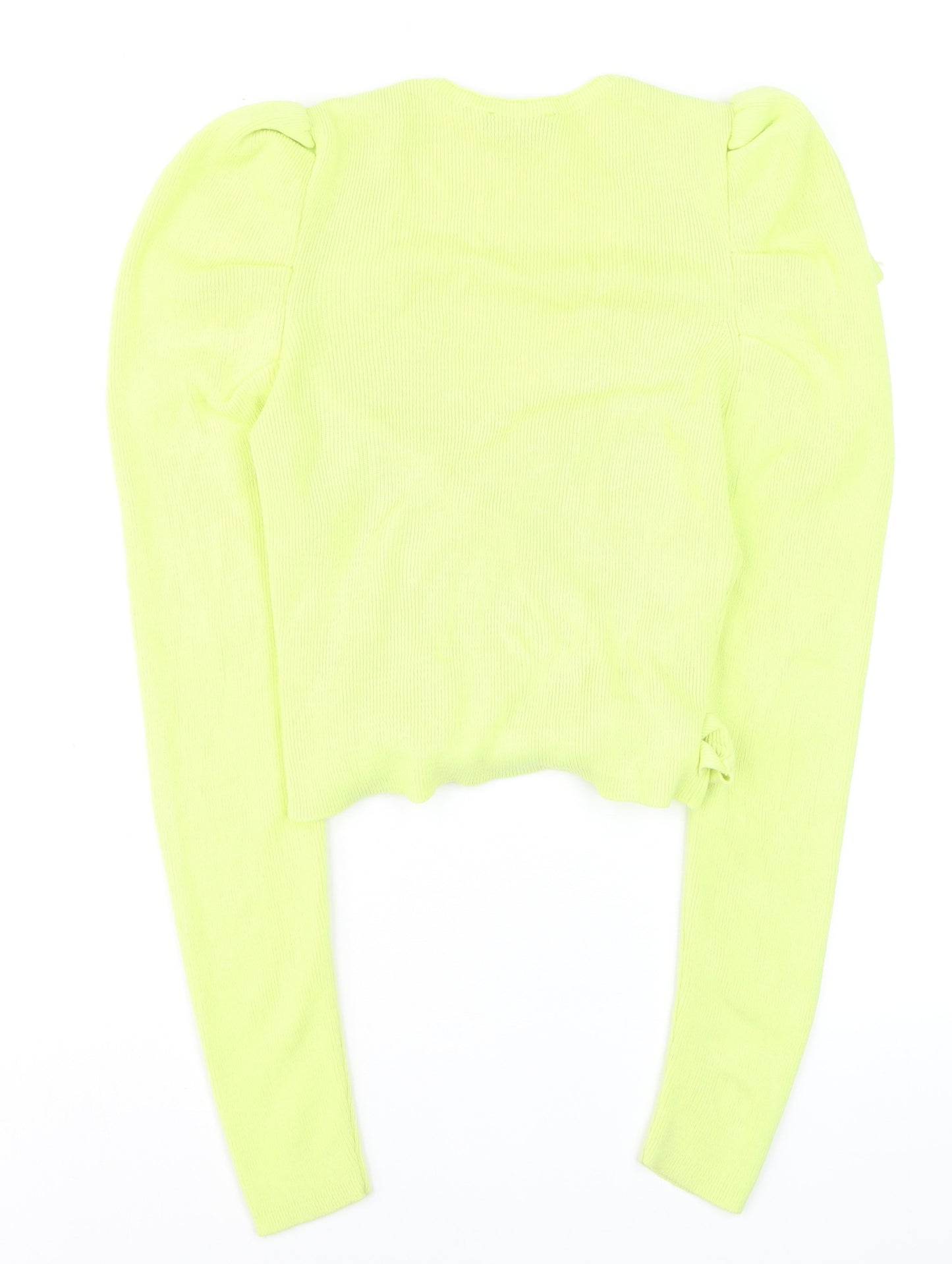 ASOS Women's Green Wrap V-Neck Slim Fit Puff Sleeve Jumper Size 6