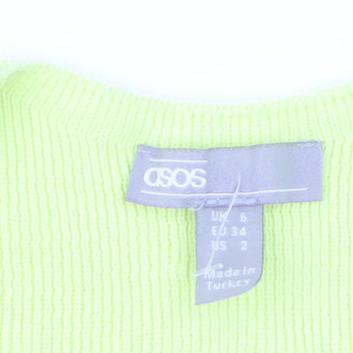 ASOS Women's Green Wrap V-Neck Slim Fit Puff Sleeve Jumper Size 6
