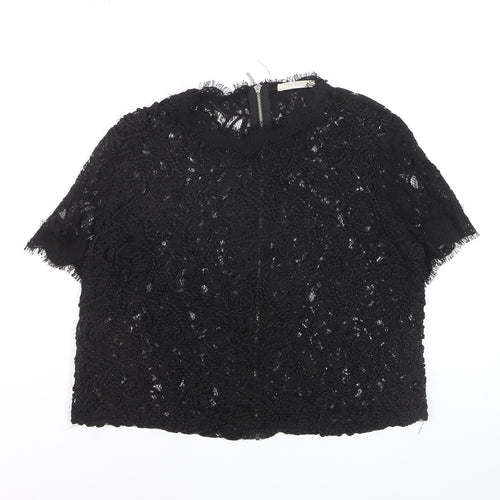 Zara Trafaluc Women's Black Lace Cropped Blouse Size M
