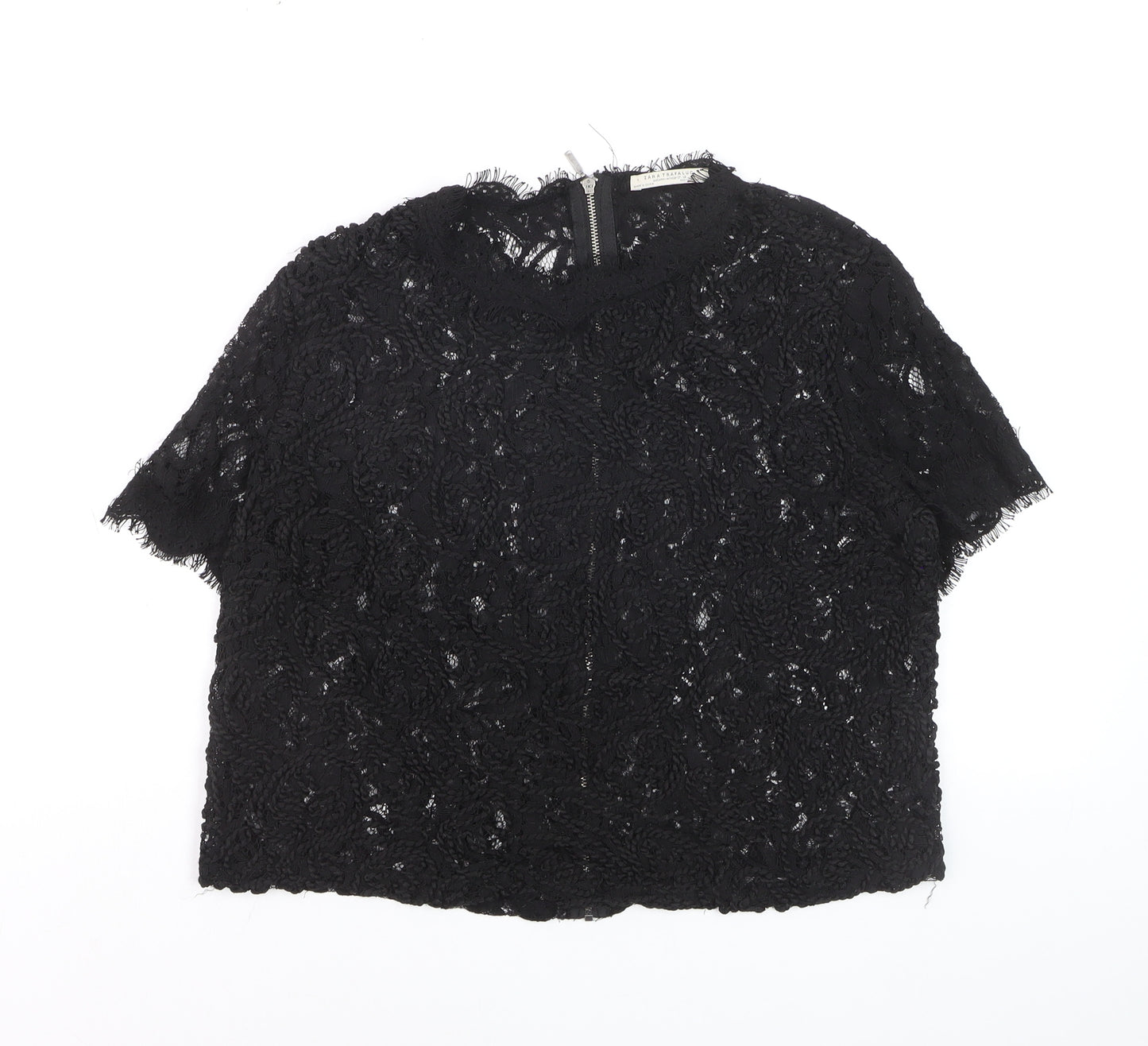 Zara Trafaluc Women's Black Lace Cropped Blouse Size M