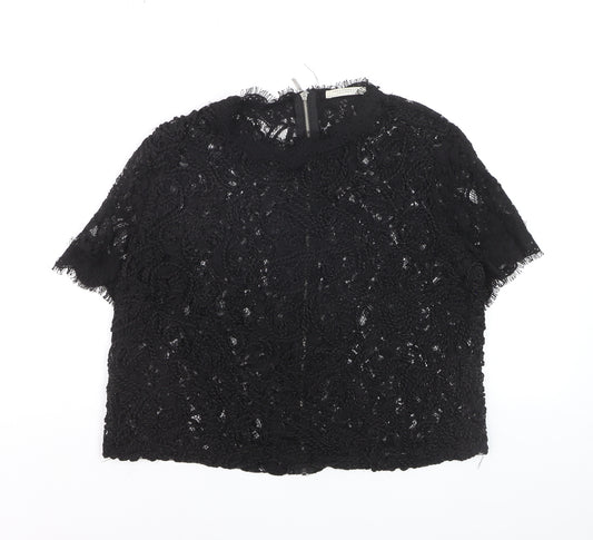 Zara Trafaluc Women's Black Lace Cropped Blouse Size M