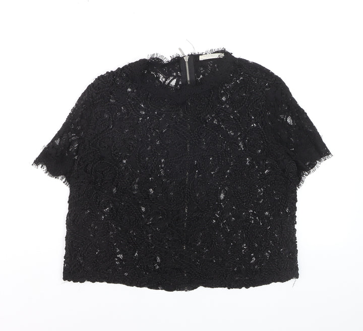 Zara Trafaluc Women's Black Lace Cropped Blouse Size M