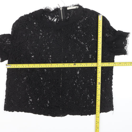 Zara Trafaluc Women's Black Lace Cropped Blouse Size M