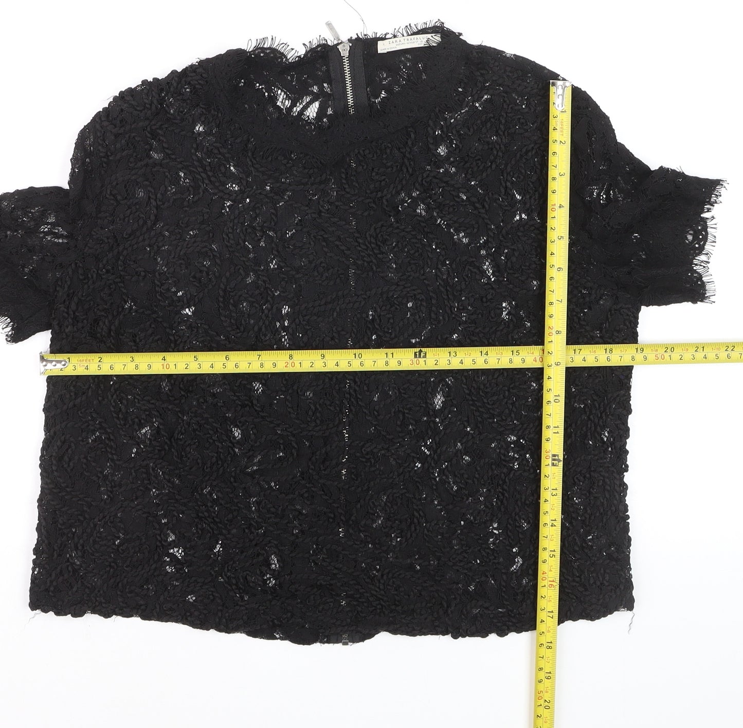 Zara Trafaluc Women's Black Lace Cropped Blouse Size M