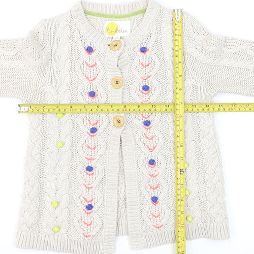 Mini Boden Girls Beige Cable Knit Cardigan 7-8 Years Button Embroidered Cotton