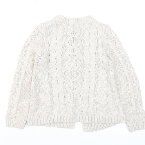 Mini Boden Girls Beige Cable Knit Cardigan 7-8 Years Button Embroidered Cotton