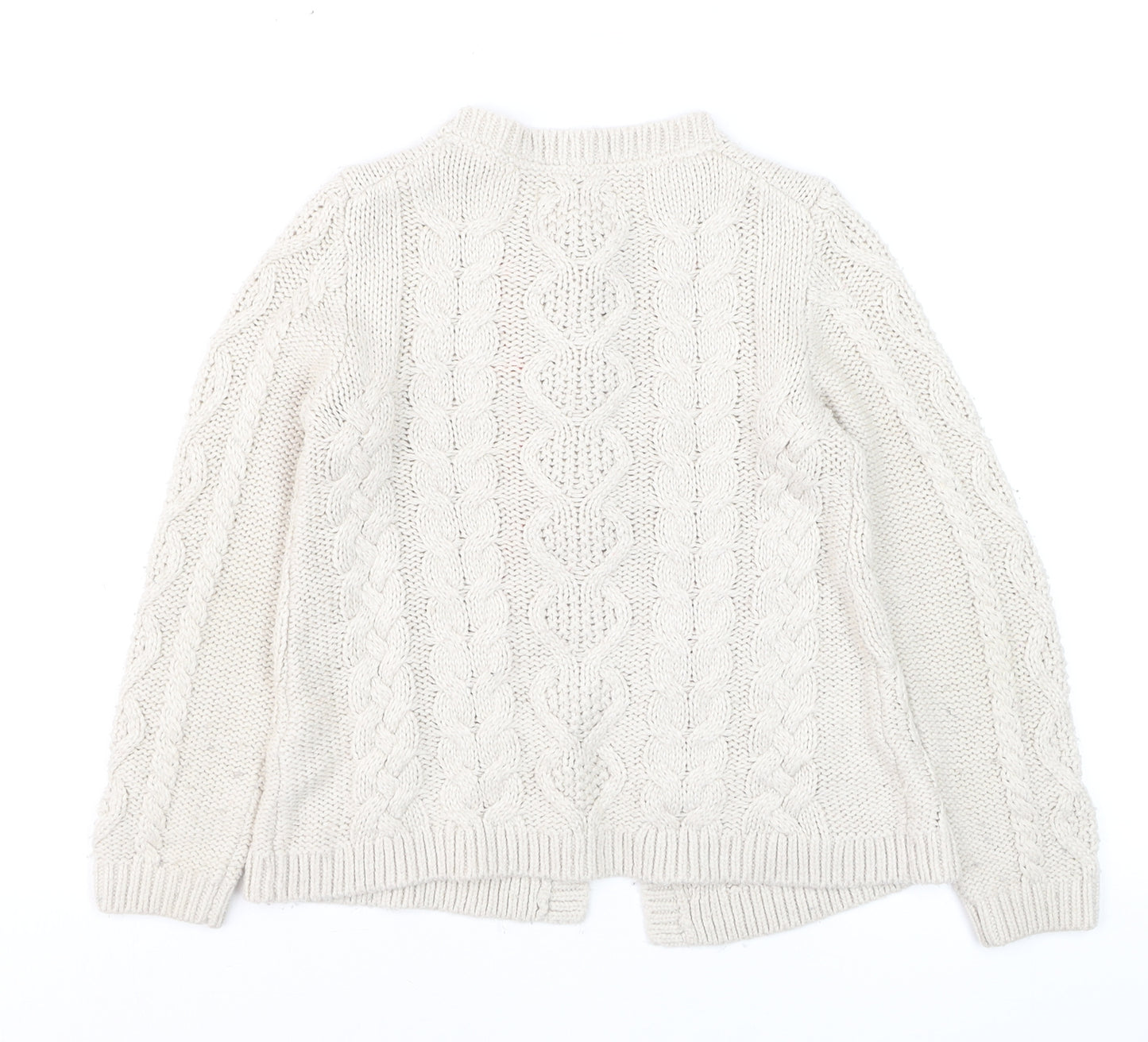 Mini Boden Girls Beige Cable Knit Cardigan 7-8 Years Button Embroidered Cotton