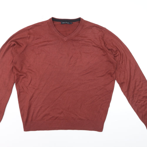 James Pringle Men's Brown V-Neck Cotton Jumper Size S
