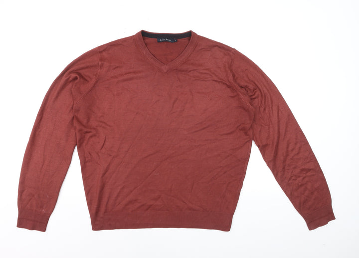 James Pringle Men's Brown V-Neck Cotton Jumper Size S