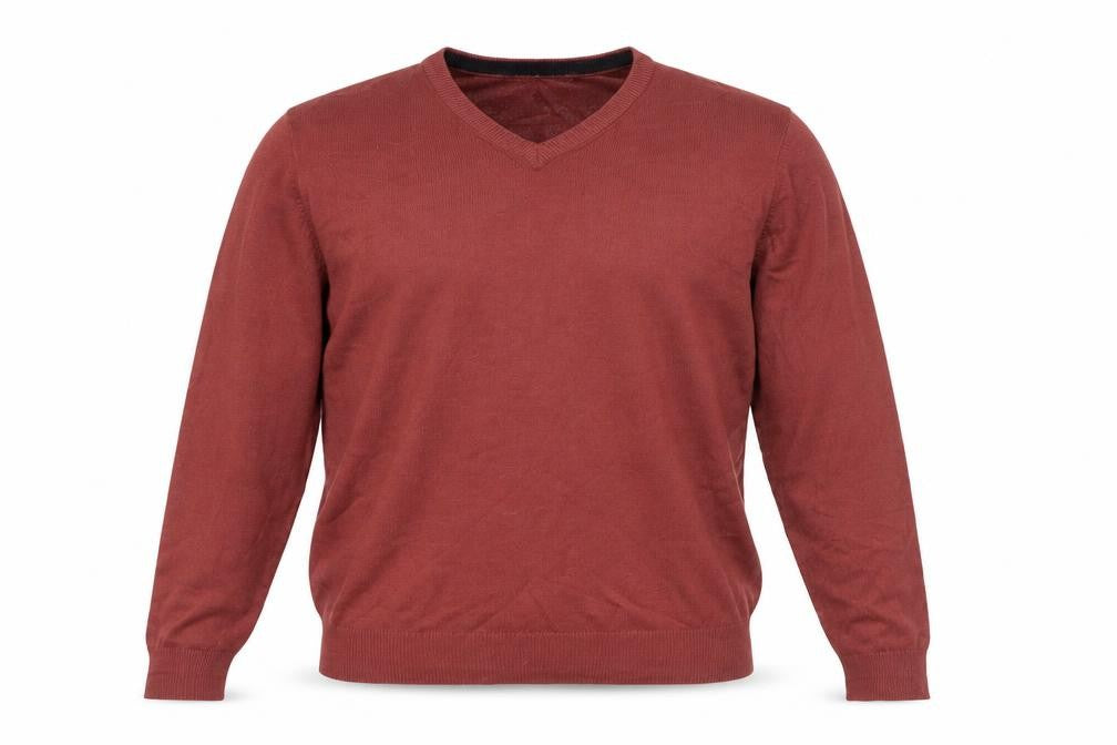 Front view of James Pringle Men's Brown V-Neck Cotton Jumper, size S