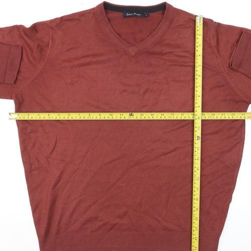 James Pringle Men's Brown V-Neck Cotton Jumper Size S