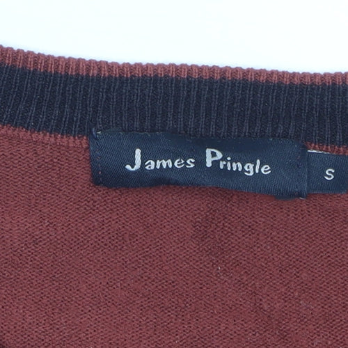 James Pringle Men's Brown V-Neck Cotton Jumper Size S