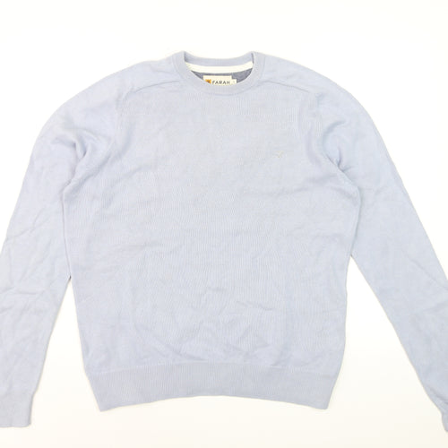 Farah Men's Light Blue Cotton Crew Neck Jumper S Modern Fit