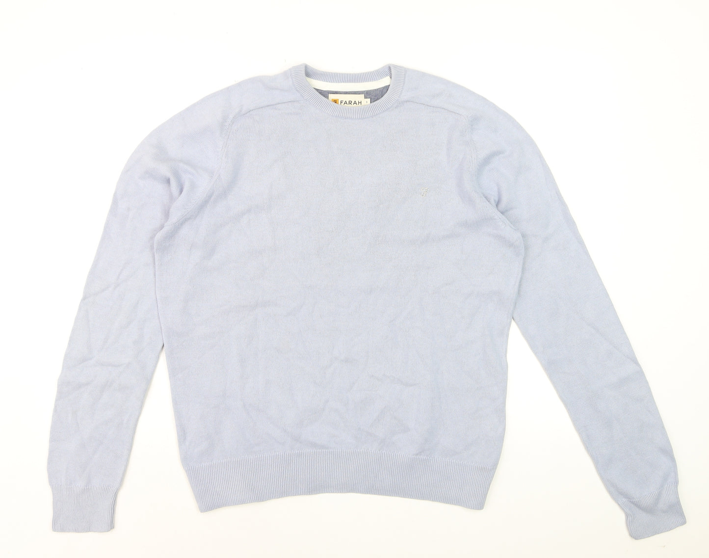 Farah Men's Light Blue Cotton Crew Neck Jumper S Modern Fit